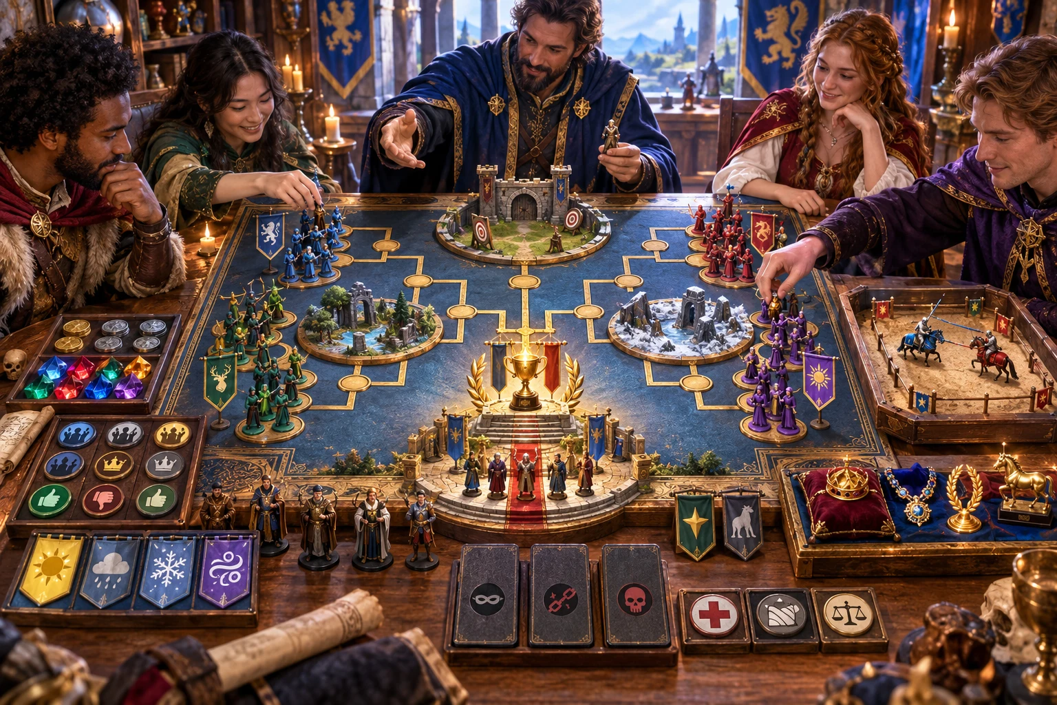 Illustrative tabletop planning for tournament rounds, entrants and scoring.